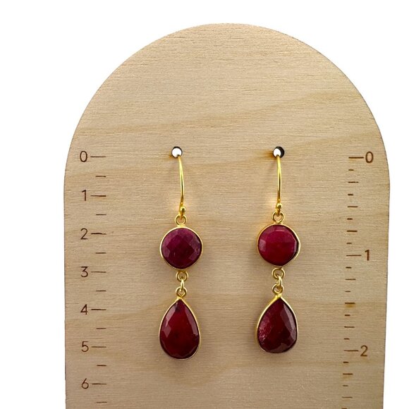 Faceted Ruby Teardrop Earrings Gold Vermeil - Picture 9 of 10